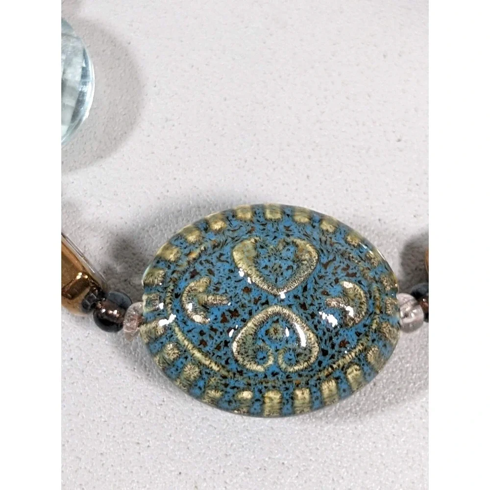 Boho Green Blue Ceramic‎ & Glass Bead Toggle Bracelet 7